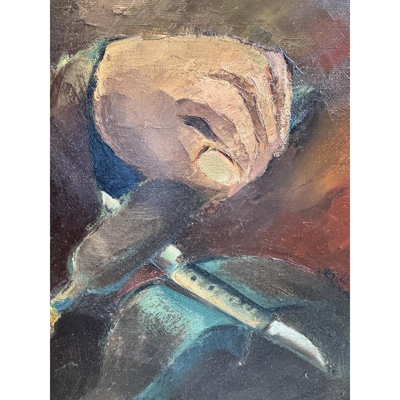 Milo DARDENNE ' Le rémouleur ' peinture huile sur toile, expressionnisme