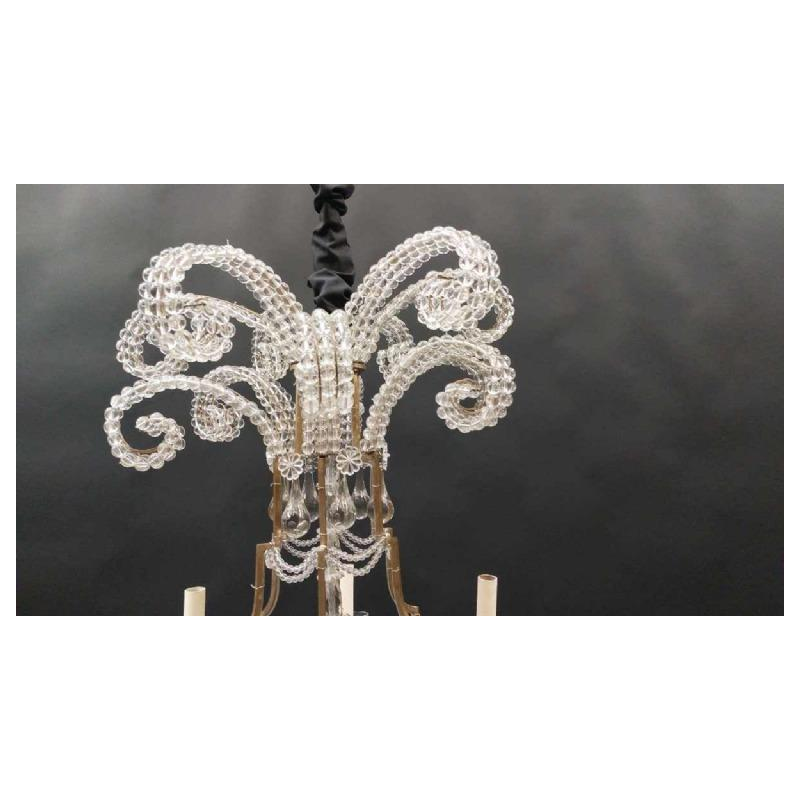 Elégant lustre à guirlandes perlées en cristal, structure en laiton étamé, ca 1900-1920