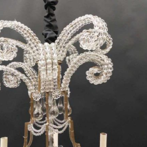 Elégant lustre à guirlandes perlées en cristal, structure en laiton étamé, ca 1900-1920