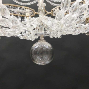 Elegant chandelier with beaded crystal garlands, tin-plated brass structure, ca 1900-1920