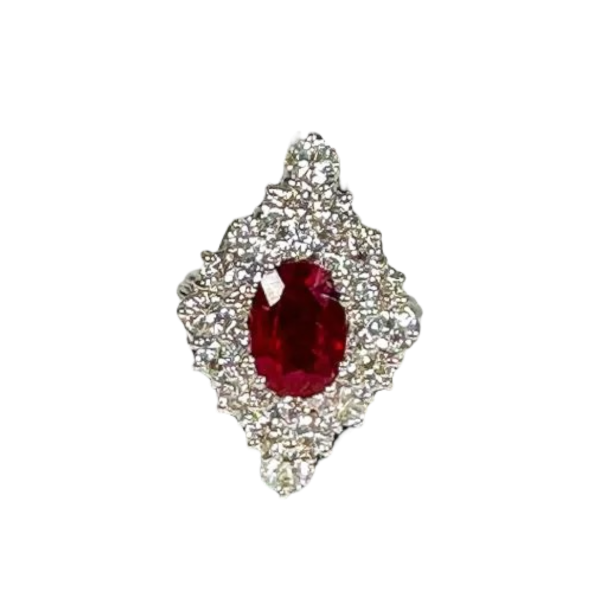 White gold, diamond and ruby ring