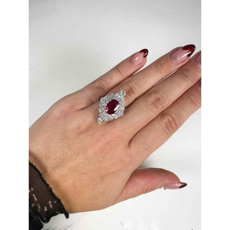 White gold, diamond and ruby ring