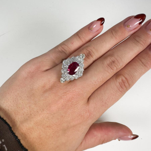 White gold, diamond and ruby ring