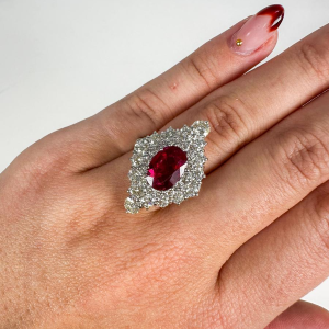 White gold, diamond and ruby ring