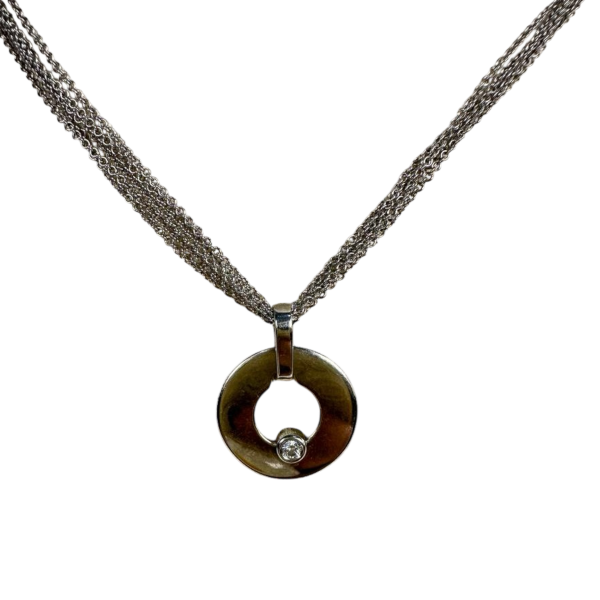 Pendentif Dinh Van Cible R22 en or blanc et diamant solitaire, chaîne en or blanc