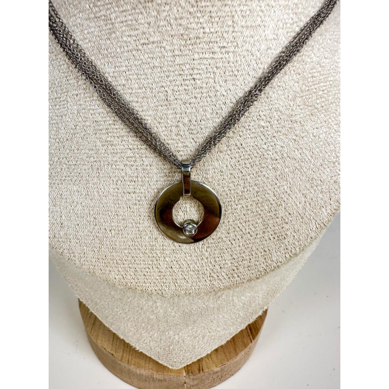 Dinh Van Cible R22 witgouden en diamanten solitaire hanger, witgouden ketting