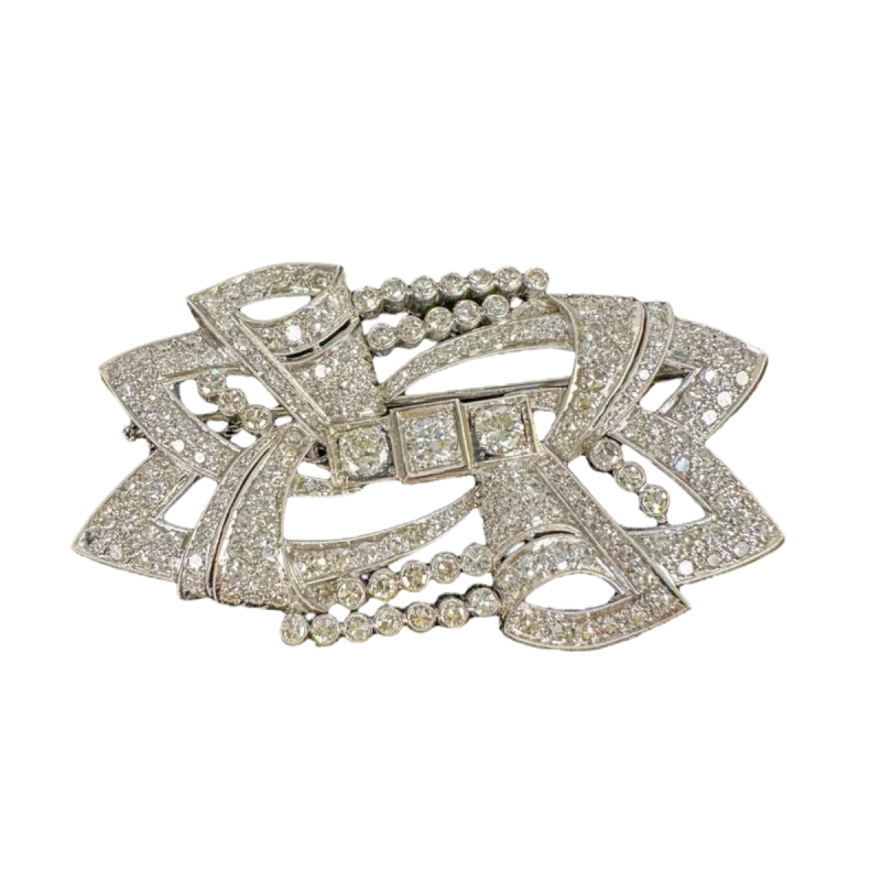 Antieke Art Deco broche in witgoud en diamanten