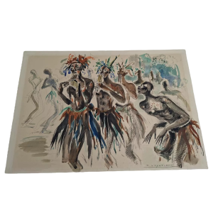 Paul DAXHELET 'Danseurs et musiciens africains' technique mixte sur papier