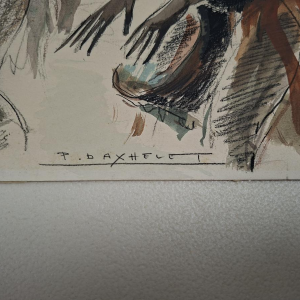 Paul DAXHELET 'Danseurs et musiciens africains' technique mixte sur papier
