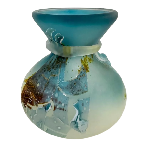 Louis Leloup, kleine blauwe glazen vaas, 1998