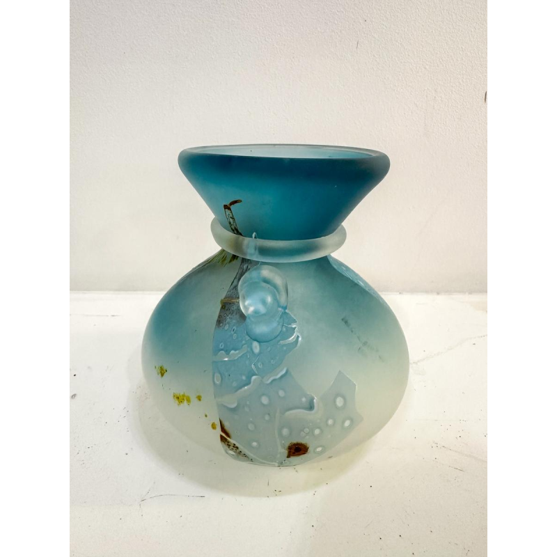 Louis Leloup, small blue glass vase, 1998
