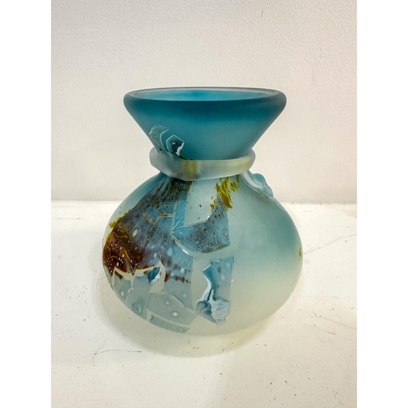 Louis Leloup, kleine blauwe glazen vaas, 1998