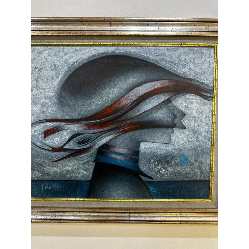Maurice Musin 'femme de profil' tableau huile sur toile