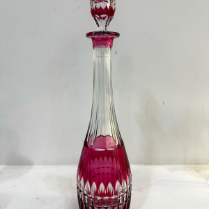 Val Saint-Lambert, ensemble de 6 verres taillés colorés et carafe en cristal, 20e siècle