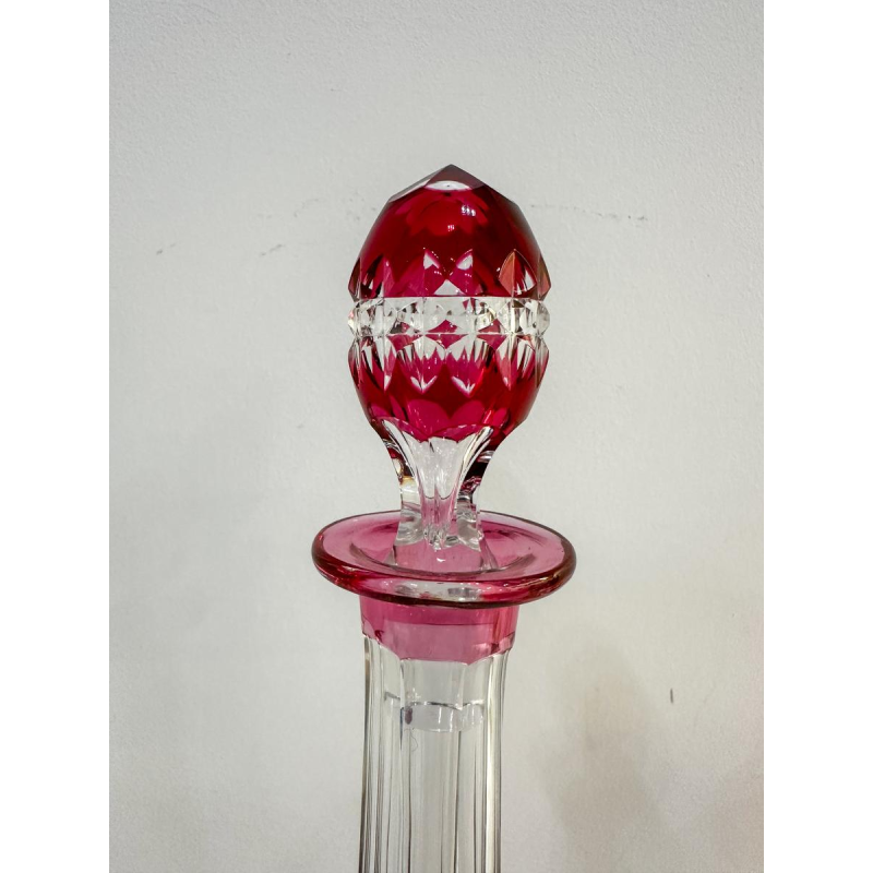 Val Saint-Lambert, ensemble de 6 verres taillés colorés et carafe en cristal, 20e siècle