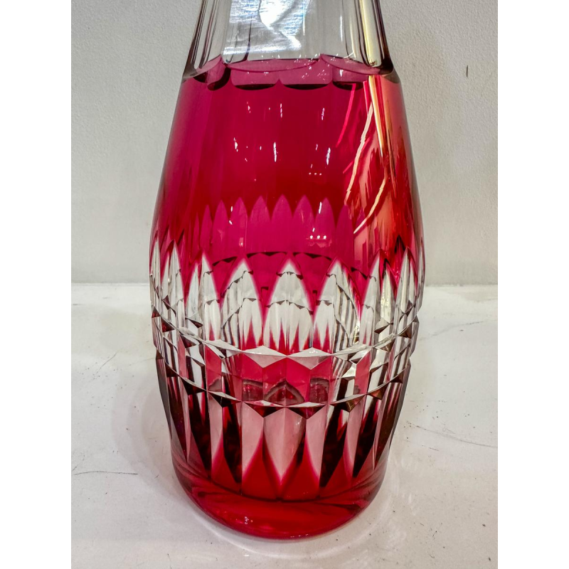 Val Saint-Lambert, ensemble de 6 verres taillés colorés et carafe en cristal, 20e siècle