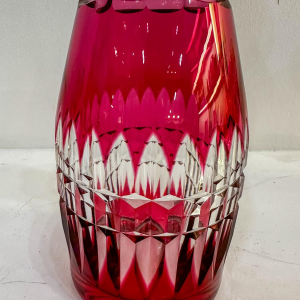 Val Saint-Lambert, ensemble de 6 verres taillés colorés et carafe en cristal, 20e siècle