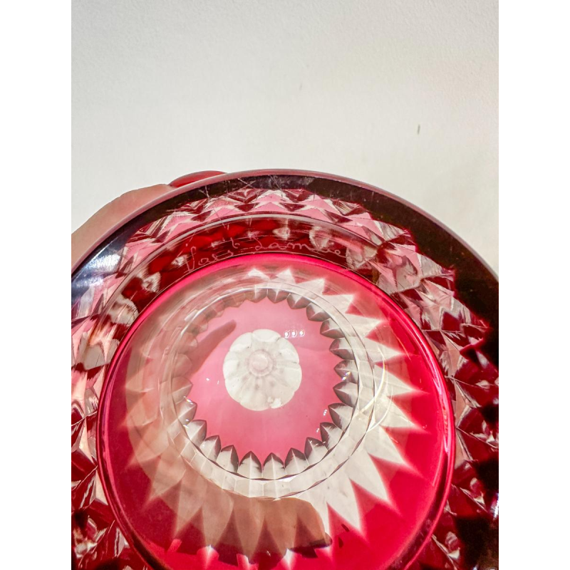 Val Saint-Lambert, ensemble de 6 verres taillés colorés et carafe en cristal, 20e siècle