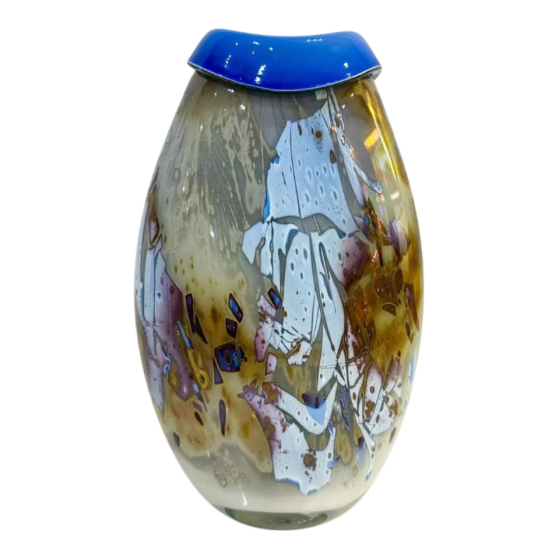 Louis Leloup, vase overlay bleu et doré, 1973