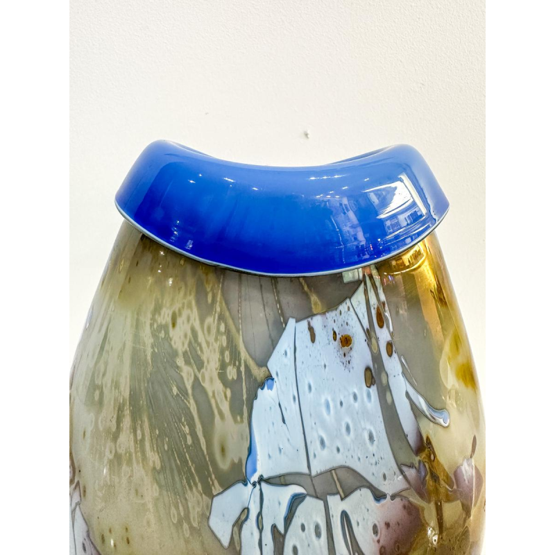 Louis Leloup, vase overlay bleu et doré, 1973