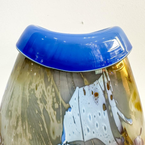 Louis Leloup, blue and gold overlay vase, 1973