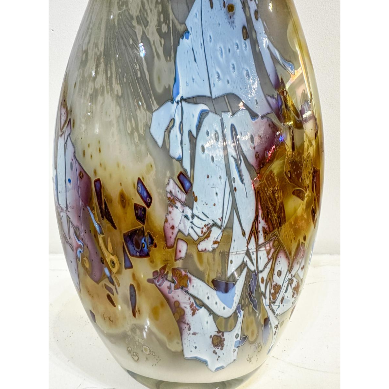 Louis Leloup, blauw en goud overlay vaas, 1973