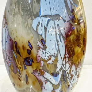 Louis Leloup, blauw en goud overlay vaas, 1973