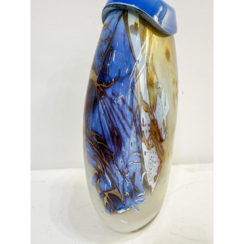 Louis Leloup, blue and gold overlay vase, 1973