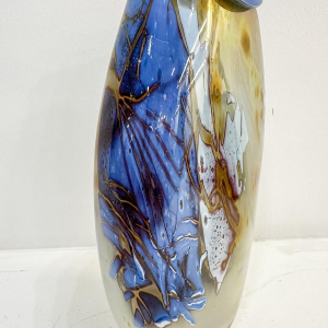 Louis Leloup, blue and gold overlay vase, 1973