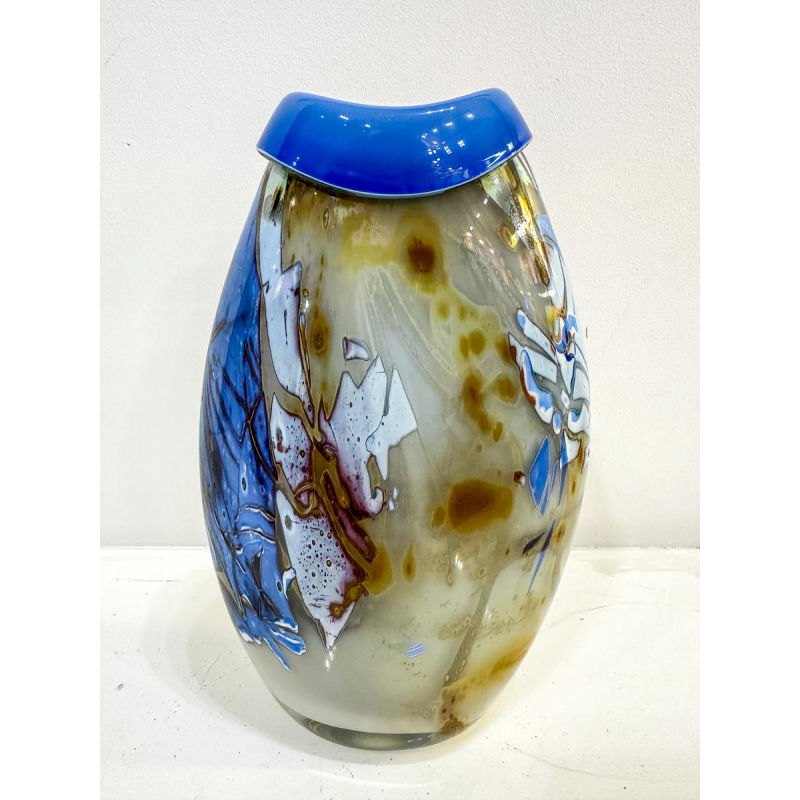 Louis Leloup, vase overlay bleu et doré, 1973