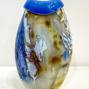 Louis Leloup, blue and gold overlay vase, 1973