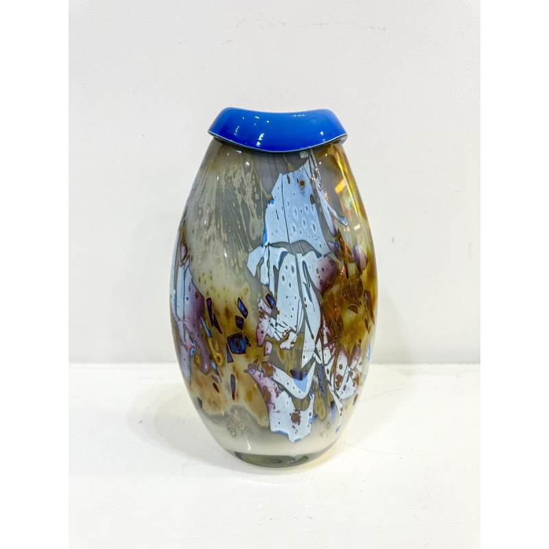 Louis Leloup, vase overlay bleu et doré, 1973