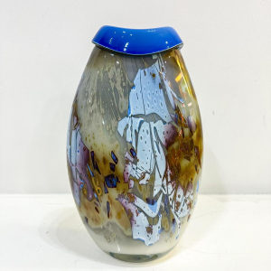 Louis Leloup, blauw en goud overlay vaas, 1973