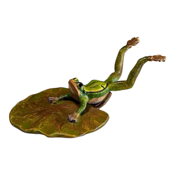 Franz Bergmann “Grenouille plongeante au nénuphar“ sculpture bronze de Vienne polychrome, ca 1900