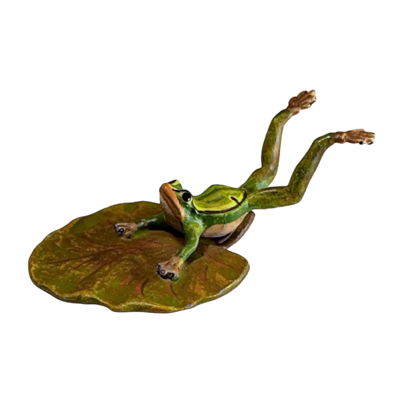 Franz Bergmann “Grenouille plongeante au nénuphar“ sculpture bronze de Vienne polychrome, ca 1900