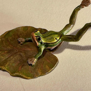 Franz Bergmann “Diving Frog at the Water Lily” polychrome bronze sculpture from Vienna, ca 1900
