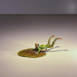 Franz Bergmann “Diving Frog at the Water Lily” polychrome bronze sculpture from Vienna, ca 1900