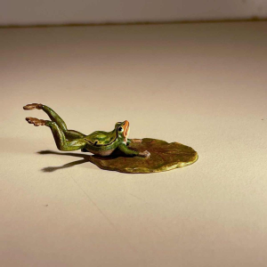 Franz Bergmann “Grenouille plongeante au nénuphar“ sculpture bronze de Vienne polychrome, ca 1900