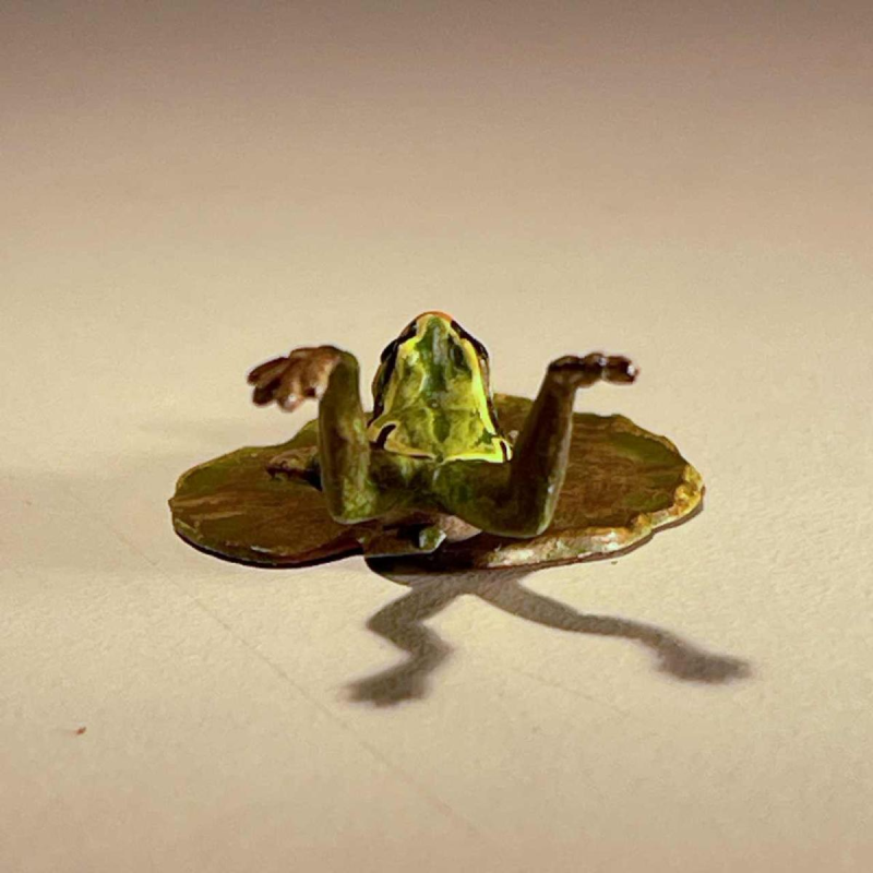 Franz Bergmann “Grenouille plongeante au nénuphar“ sculpture bronze de Vienne polychrome, ca 1900