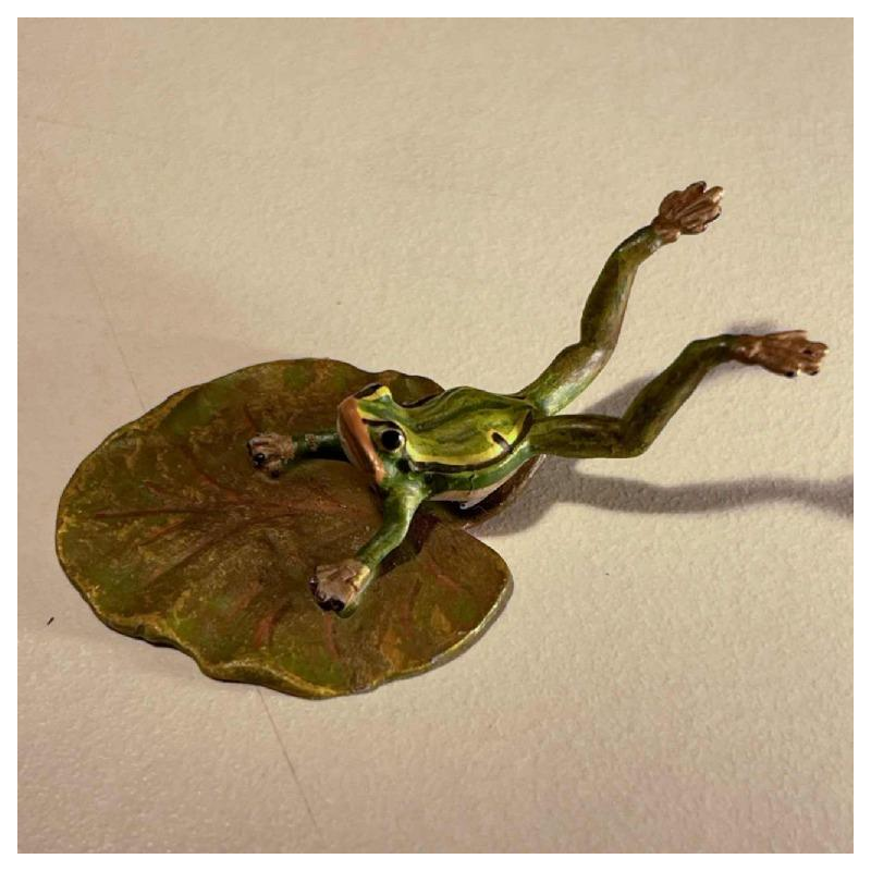 Franz Bergmann “Grenouille plongeante au nénuphar“ sculpture bronze de Vienne polychrome, ca 1900