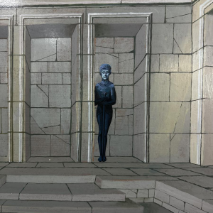 Gaston Bogaert, "Ptah" oil on canvas, surrealist painting, 1946