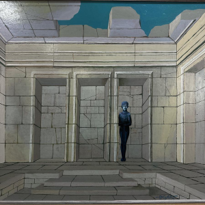 Gaston Bogaert, "Ptah" huile sur toile, tableau surréaliste, 1946