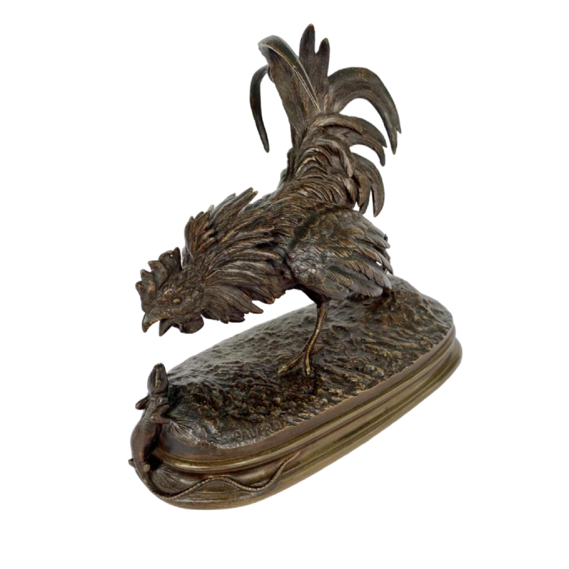Ferdinand Pautrot 'Le coq et le lézard' sculpture en bronze