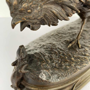 Ferdinand Pautrot - The cockerel and the lizard - bronze sculpture