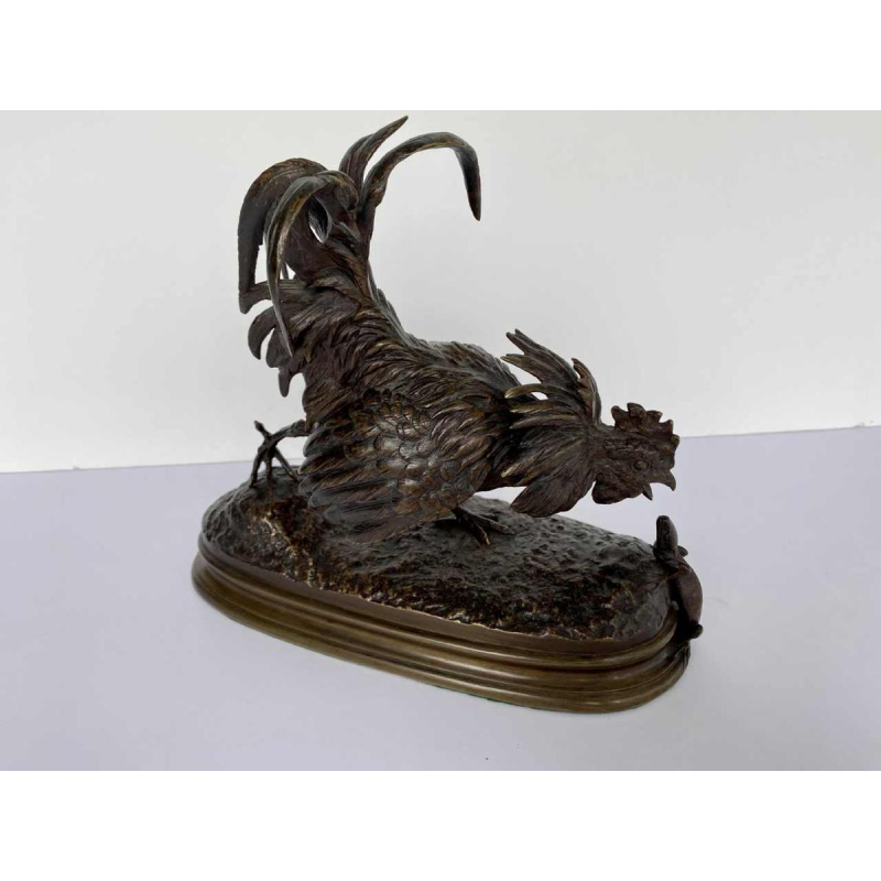 Ferdinand Pautrot 'Le coq et le lézard' sculpture en bronze