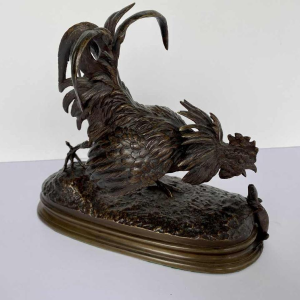 Ferdinand Pautrot - The cockerel and the lizard - bronze sculpture
