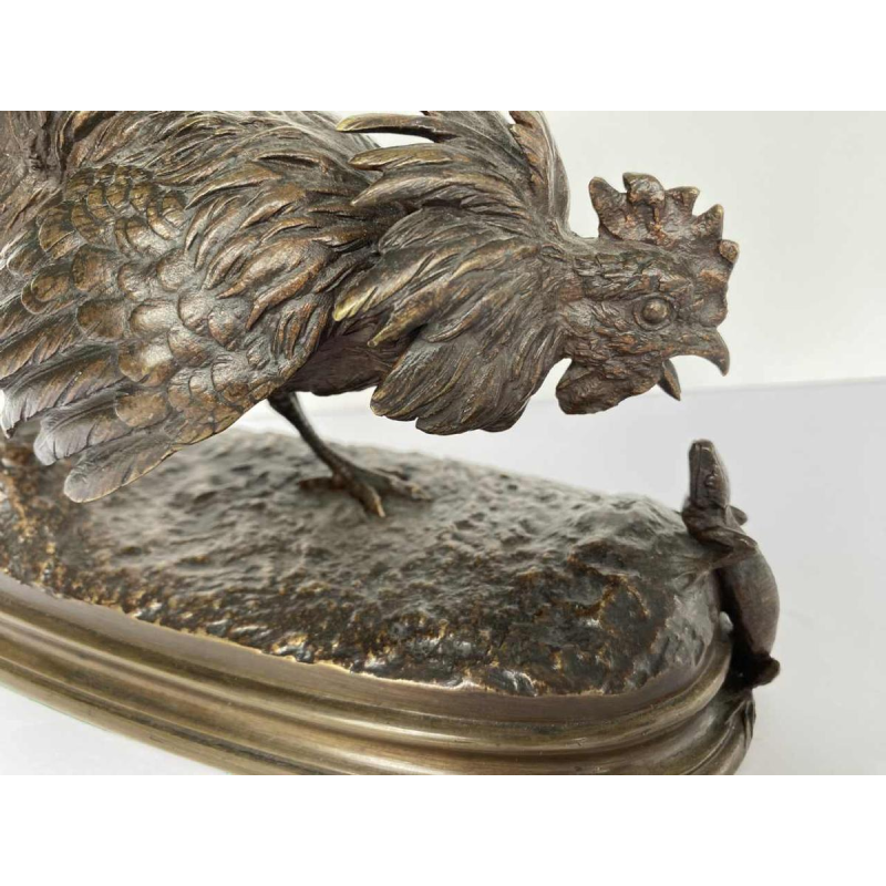 Ferdinand Pautrot - De haan en de hagedis - bronzen sculptuur