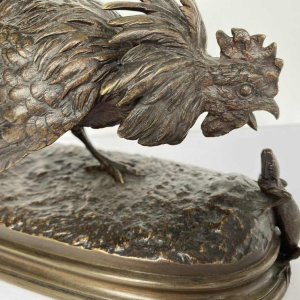 Ferdinand Pautrot - The cockerel and the lizard - bronze sculpture