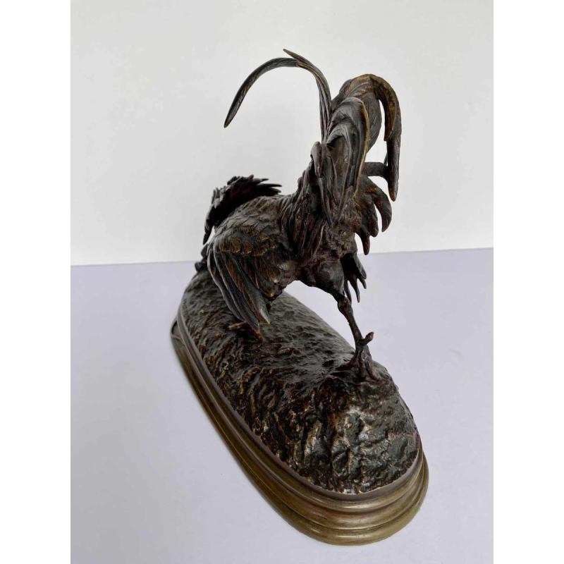 Ferdinand Pautrot 'Le coq et le lézard' sculpture en bronze