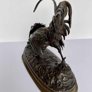 Ferdinand Pautrot 'Le coq et le lézard' sculpture en bronze
